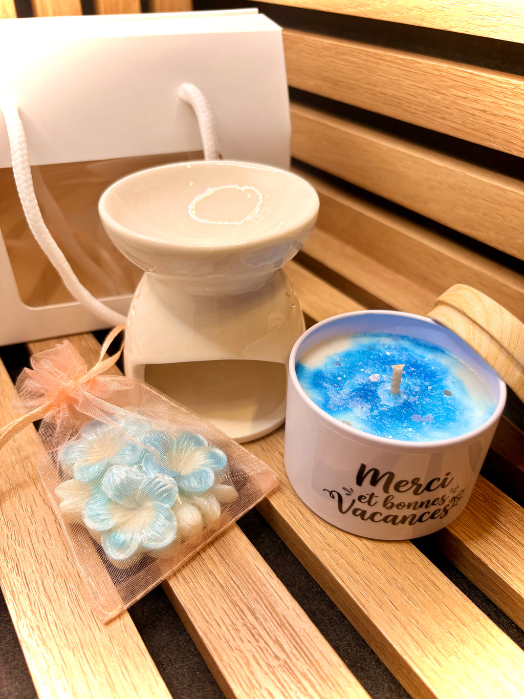Bougie Coffret Sac "merci et bonnes vacances"